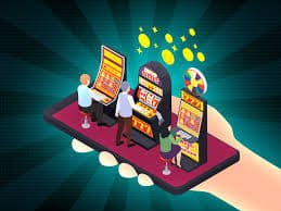 Pengguna menikmati hiburan mobile di smartphone dengan permainan sepak bola dan kasino